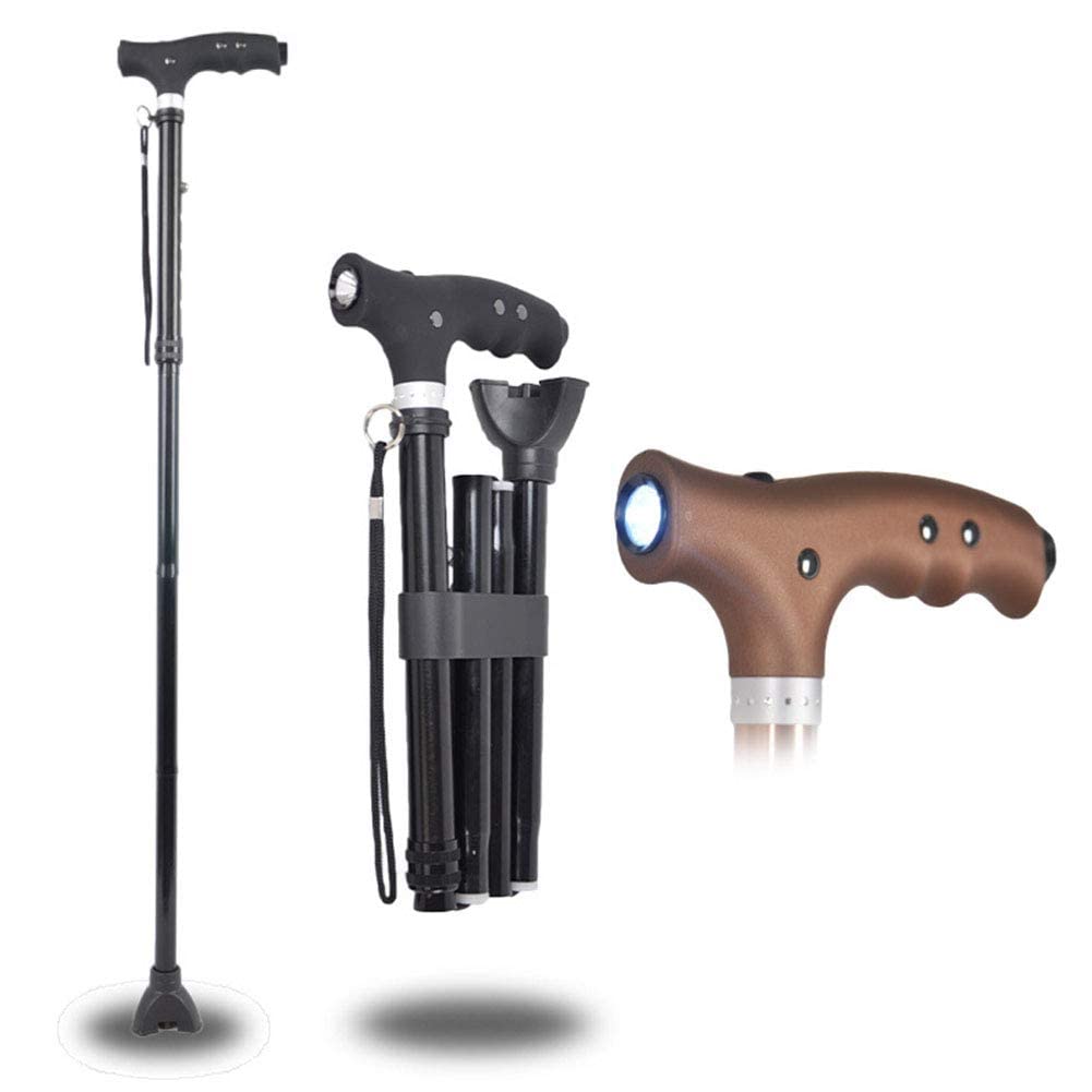 Bastón Plegable con luz LED para Hombres y Mujeres, bastón Plegable de Altura Ajustable para Personas Mayores con Mango ergonómico para Personas Mayores con Artritis y discapacitados (Azul) Star of