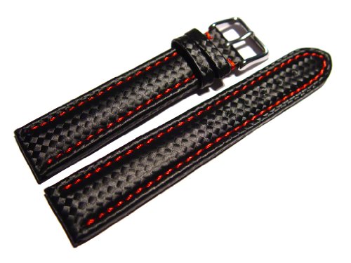 Preisvergleich Produktbild Orig. Watchband Berlin - Leder - Carbon Prägung - schwarz rote Naht - 22mm