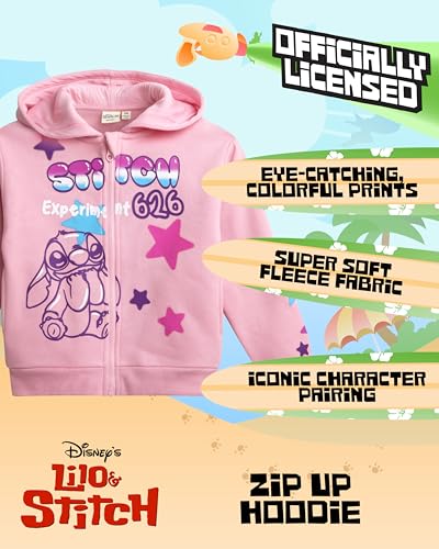 Image of Disney Lilo and Stitch Girls Cozy Fleece Zip Up Graphic Hoodie Sweatshirt