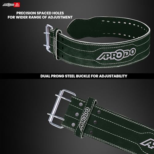 Image of Aprodo Gym Belt for Men and Women Workout with Secure Double Prong Buckle | 8.6mm Thick Suede Leather Professional Belt For Heavy Weight-Lifting, Powerlifting, Bodybuilding, Squatting and Strength Training (Green, XL)
