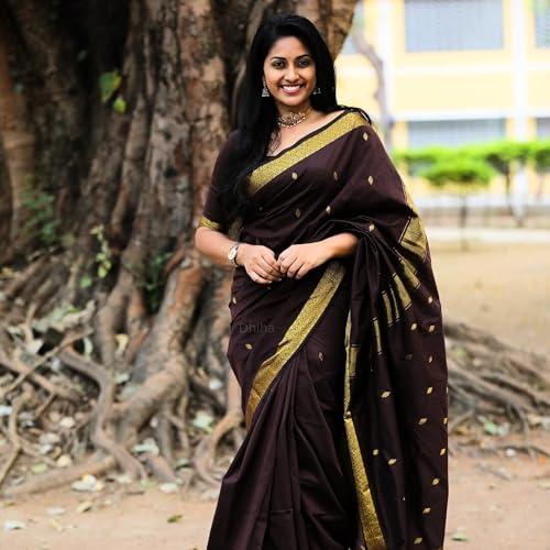 Image of Original Maheswari Cotton Silk Saree for Women | Kanjivaram Pure Silk Cotton Sari with Blouse | Zari Work | Tassels | Handloom Weave