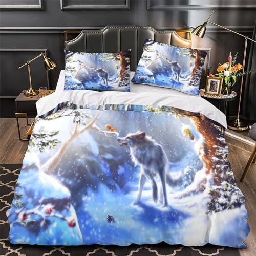 Housse de couette loup 220x240 avec taies d'oreiller lit king size