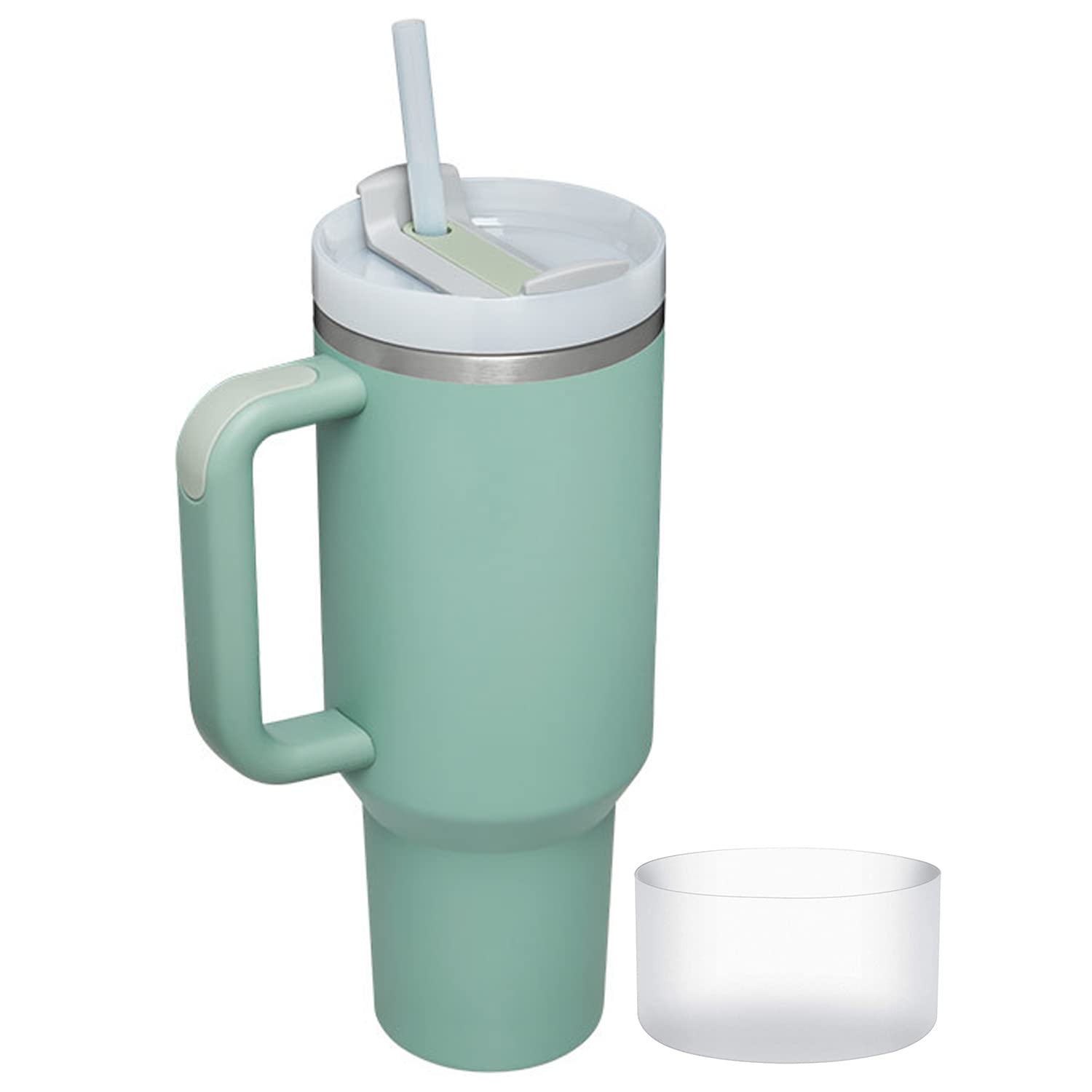 ONEUSTAR 40 oz Tumbler with Handle Stainless Steel Insulated Tumbler with Lid and Straws Double Wall Travel Mug Iced Coffee Cup Water Bottle, Green