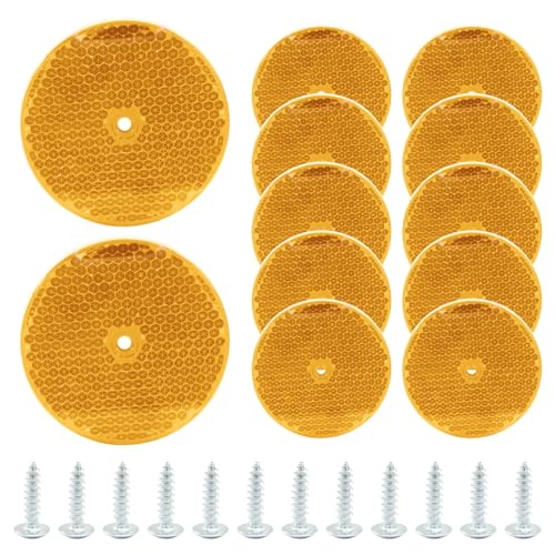 Image of 12 Pack Yellow Round Reflector | Front Reflector, With Mounting Screw, For Driveway, Trailer, Posts, Safety Reflectors