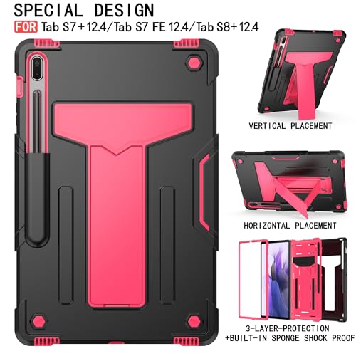 Coque Samsung Galaxy Tab S7 FE 12.4 antichoc robuste noire et rose - 2