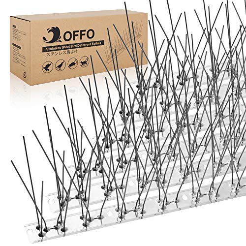 OFFO Bird Spikes Pre-Assembled 304 Stainless Steel Pigeon Spikes for Outside Cover 10.8 Feet Easy Installation for Roof Balcony Window Sills Patio Keep Building Surfaces Clean