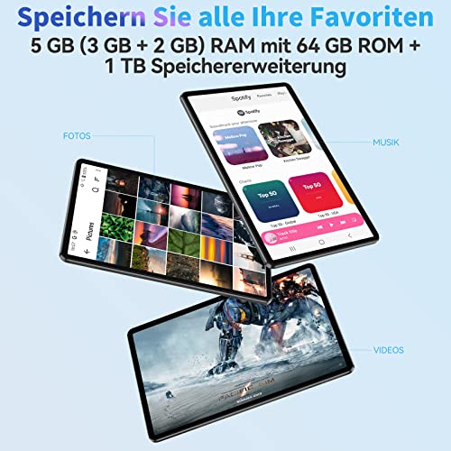 Blackview Tablet Android 12, Tab7 WiFi Tablet 10 Zoll, 5GB RAM 64GB ROM (1TB TF erweitern) 6580mAh Akku, 5MP+2MP Kamera, 1280x800 HD+ IPS Touchscreen, Bluetooth/eBook Modus/Typ-C, Tablet Grau – Bild 4