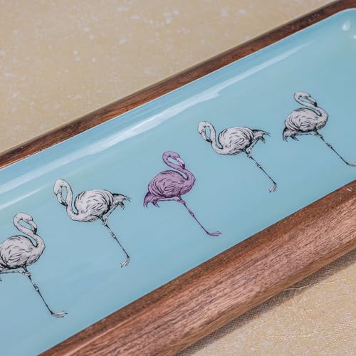 Image of Flamingo Fiesta Serving Platter | Acacia Wood Multipurpose Platter for Snacks, Fruits & Desserts | Vibrant Flamingo Design for Home & Kitchen