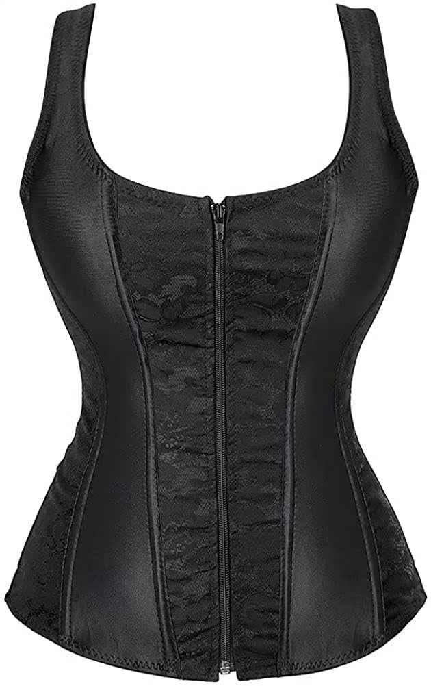 Women's Lace up Gothic Jacquard Shoulder Straps Tank Overbust Shaper Corset Bustiers Top