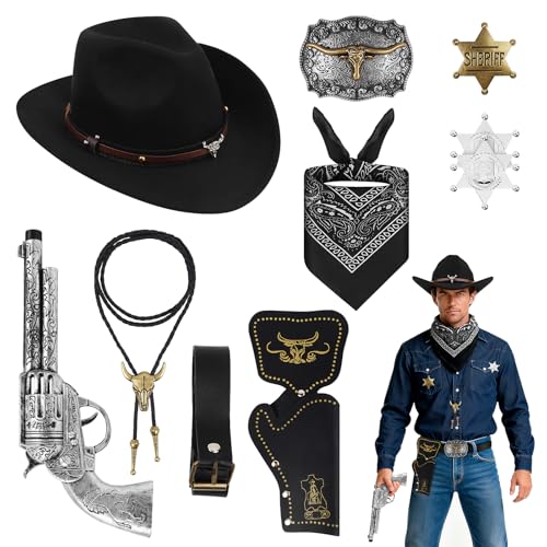 FICOFISE Costume de cowboy pour hommes, ensemble complet de 10 tenues western pour adultes et - accessoires de cowboy complets pour soirées à thème,...