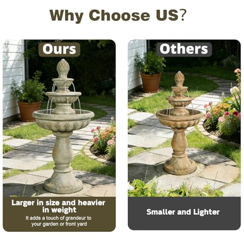 Image of Naturefalls 42.5 inch Water Fountain Outdoor - Large Waterfall Fountain Outside, 3-Tiers Cascading, Fiber Reinforced Concrete, Indoor and Outdoor Fountain for Garden, Patio, Backyard, Lawn, Yard Decor