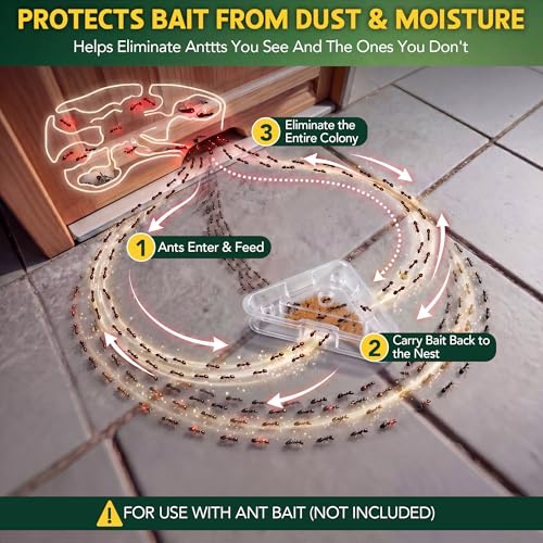 Image of Qualirey Ant Bait Stations Reusable (Bait NOT Included), Multi Surface Ant Killer Trap for Home Control for Indoor and Outdoor Roach Station for Common Household(Triangular,Clear,8 Set)