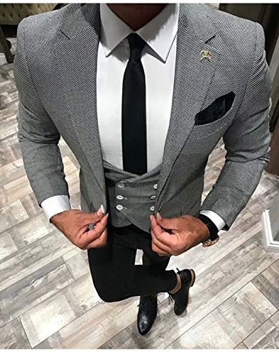 UMISS Męskie formalny garnitur weselny w kratę (kurtka, spodnie i kamizelka)