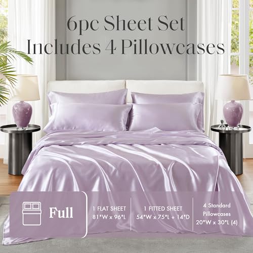 Image of Madison Park Essentials Satin Sheets Full Size Bed Set, 6 Piece, Lilac