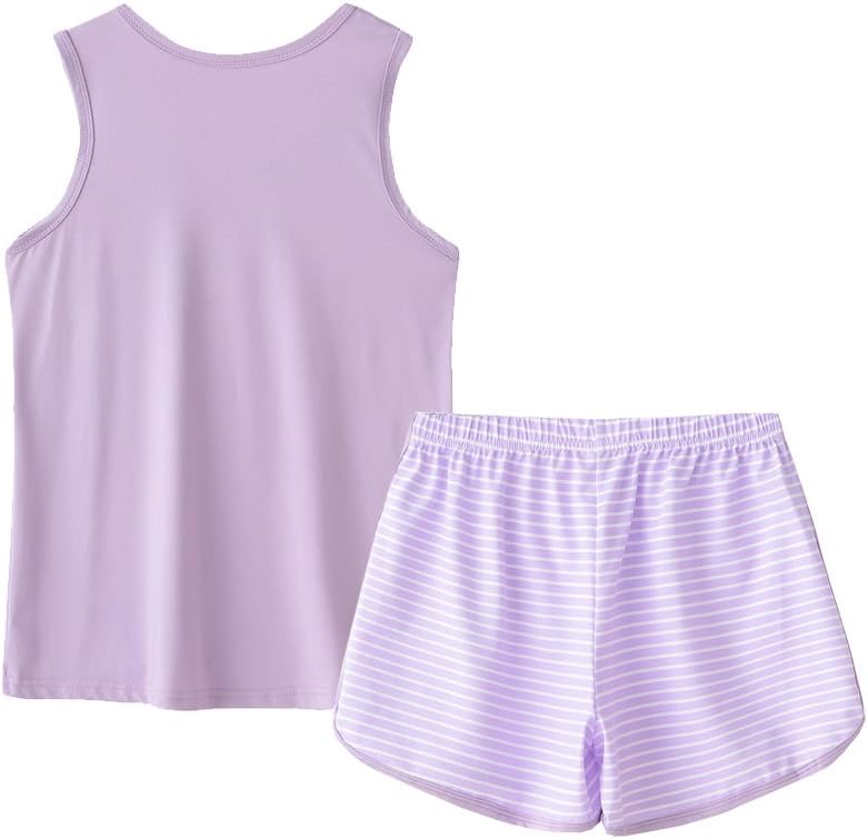 MyFav Big Kids Girls Sleeveless Sleepwears Hearts Shape Striped Pajama Nightgown - Image 2