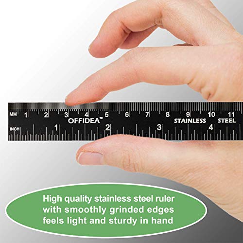 Offidea Steel Ruler 12 Inch and Steel Ruler 6 Inch Set - Metal Rulers with 1/16 and 1/32 Inch Imperial and 1mm and .5mm Metric High Contrast Scales - Conversion Tables - Ideal for School and Office - Thumbnail 4
