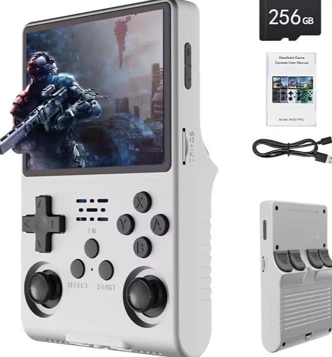 R40S PRO Handheld Game Console with 30000+ HD Classic Games,3.5 Inch IPS Screen Mini Arcade Build in Dual System, 45+ Emulators, Online Battle, 3800 mAh Gift (White)