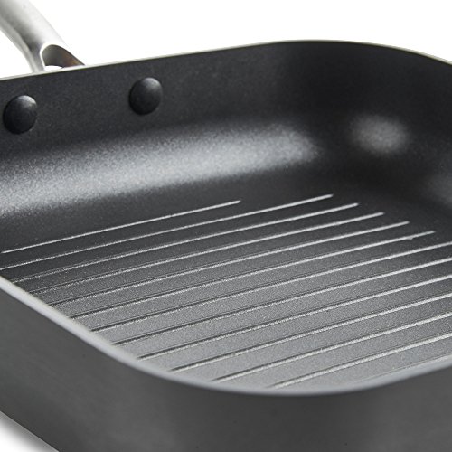 VonShef Aluminum Square Grill Fry Pan Premium Non-stick Hard Anodized Ridged Cookware, Induction Compatible, Safe for Stove and Oven- 10 Inch, Gray