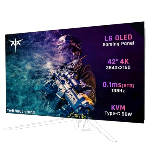 42 Inch 4K OLED Gaming Monitor, 3840x2160 UHD White Monitor, 138Hz, 0.1ms(GTG), DP1.4, HDMI2.1, USB3.0, 90W USB Type-C Reverse Charging, 2 * 8W Built-in Speakers, HDR, VESA, G42P5