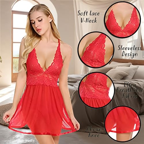 Image of Women Cross Strap Solid Babydoll Above Knee Open Back Nighty Honeymoon Lingerie S-3XL