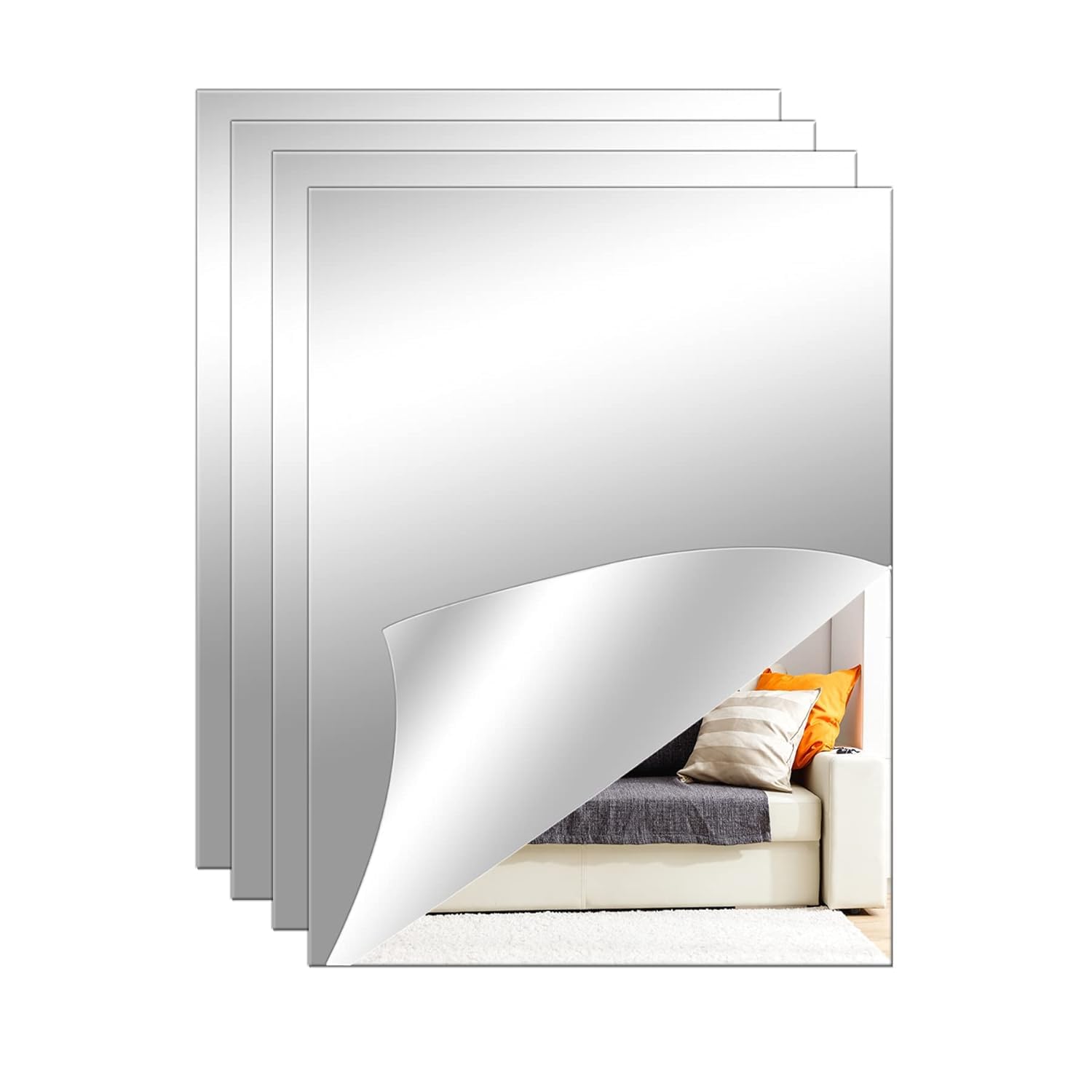 Twinster Mirror Stickers (Pack of 4) Acrylic Rectangular Shape Mirror for Wall, Living Room, Bathroom Flexible Stickers Full Length Unbreakable Self-Adhesive Wall Mirror (6.3'' X 8.3'' X 0.07''