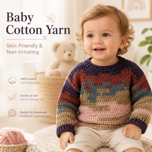 Image of Katech 1OO% Variegated Cotton Yarn for Crocheting-2 Sport Weight Baby Yarns