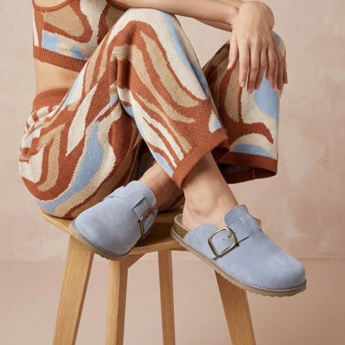 Image of CUSHIONAIRE Women's Blain Genuine Suede Slip-On Clogs with + Memory Foam & Chic Buckle Mule - Comfortable, Non-Slip, Wide Widths Available