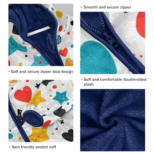 Colorful Stars Circles and Hearts Girls Fleece Jacket Girls Fall Jacket Girls Zip Up Hoodie Girls Sherpa Jacket 2-10T3