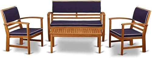 East West Furniture BCOSSNA - Juego de sofá bistró de patio de 4 piezas que incluye una mesa rectangular de madera de acacia para exteriores y