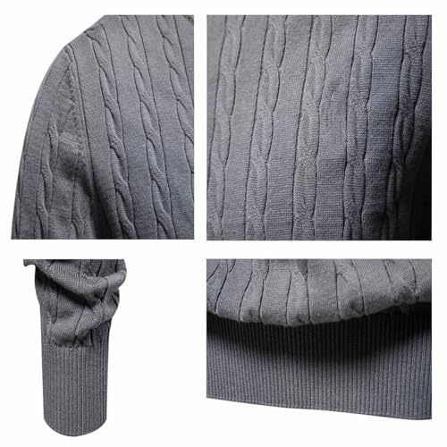 Men's Round Neck Chunky Knit Sweater Slim Fit Long Sleeve Pullover Winter Warm Twist Solid Color Cotton Top4
