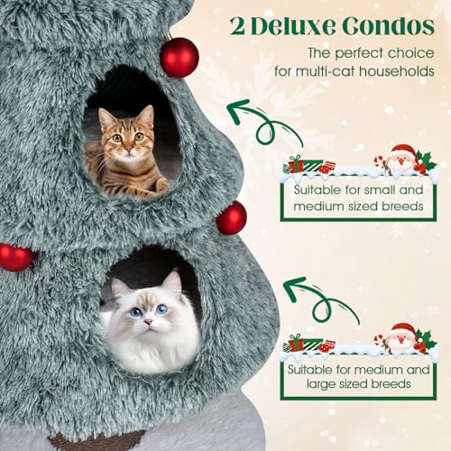 PETSITE árbol de gato navideño 48.5 pulgadas con post de rascado y 2 condos miniatura 6