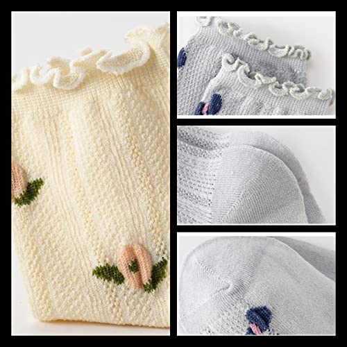 Cute Kawaii Multi Colored Floral Mesh Non-Binding Socks For Women, Size 5-8, Pack of 52