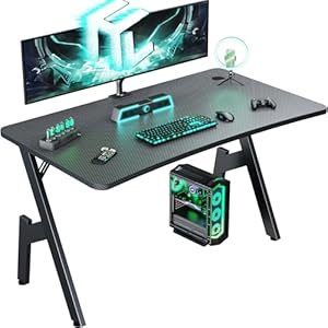 HLDIRECT Gaming Desk 32 Inch Gamer Desk Carbon Fiber Surface Computer Workstation Home Office Ergonomic PC Desk Simple Gaming Table for Gaming Home Small Space, Black