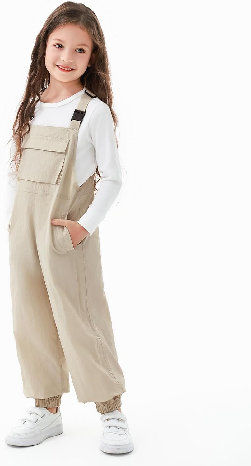 Haloumoning Girls Bib Overalls Summer Outfits Adjustable Strap Long Pants Casual Rompers Jumpsuits with Pockets 5-14 Years - Image 4