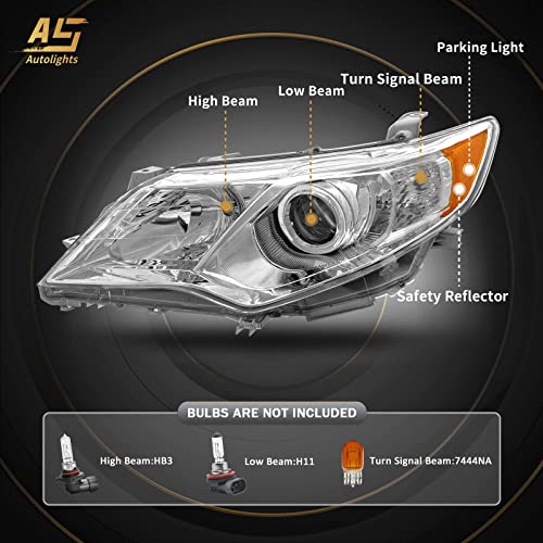As Headlights Assembly Replacement For 2012 2013 2014 Toyota Camry L/Se/Le/Xle/Hybrid Chrome Housing Amber Reflector Clear Lens Driver And Passenger Side #TOP1