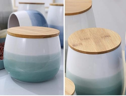 Miniatura 3 de Recipiente de almacenamiento de alimentos, tarros redondos de cerámica para galletas, recipiente de cocina con tapa hermética de bambú, bueno para