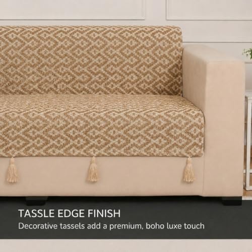 Image of STITCHNEST 'Nomad Weave Collection' 2 Seater Sofa Cover - Full Coverage| Elegant Jacquard Fabric, Decorative Tassels, Washable & Durable for Modern Living23