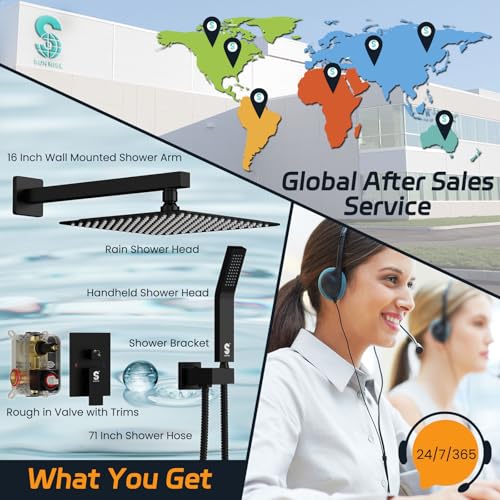 Sr Sun Rise SRSH-MBD1003 Black Square Rainfall Shower Head And Handle Set, Wall Mounted Shower Fixtures, Metal Shower Faucet Trim Repair Kits thumb #6