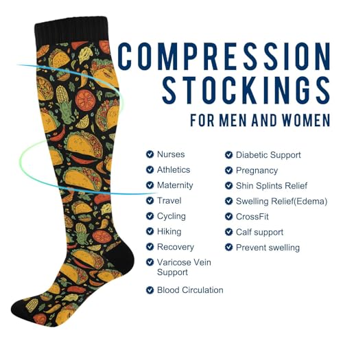 Image of Pigsaly Womens Compression Socks Yellow Stars Funny Brown Capybara Knee High Socks Athletic Tube Sock Outdoor Sport Socks