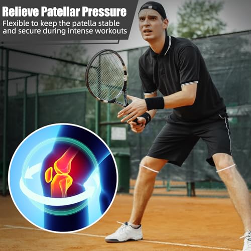Image of Foilswirl Silicone Patella Knee Band for Basketball Patella Tendon Support Knee Pain Running Tendon Brace Support Strap (2,White,L)