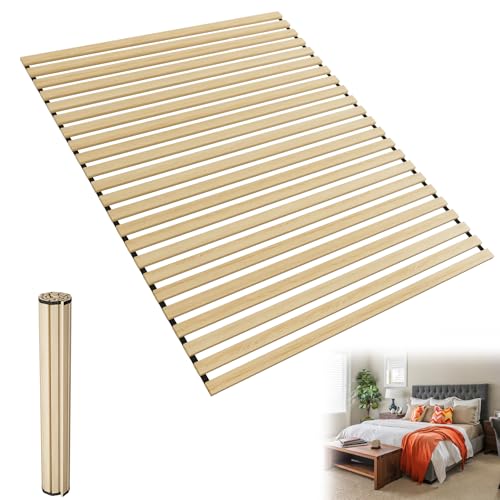 UISEBRT Somier enrollable de madera de abeto, 23 listones, 90 x 200 cm, listones de madera con goma negra, apto para todo tipo de colchones, capacidad de carga de hasta 300 kg