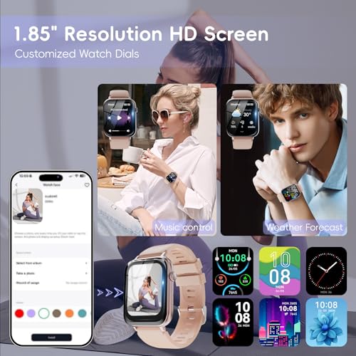 Image of Smart Watch for Men Women Answer /Make Call, 1.85 inch HD Fitness Tracker with 24 /7 Heart Rate & Sleep Monitor, 110+ Sports Modes, IP68 Waterproof Smartwatch, Long Battery Life for Android iOS, Pink
