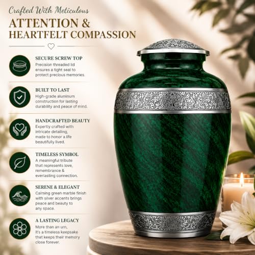 Image of Set of 6 Green Urns for Human Ashes Adult Male & Female Up to 220 lbs