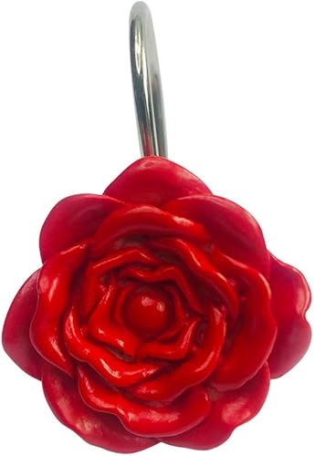Miniatura 5 de Twofishes - Juego de 12 ganchos decorativos para cortina de ducha a prueba de óxido, diseño de rosas rojas
