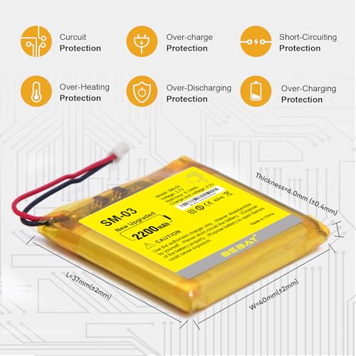 Image of 2200mAh SM-03 Replacement Battery for Sony WH-1000XM3 /WH-1000XM4 /WH-XB900N /WH-H910N /WH-CH710N Bluetooth Wireless Noise canceling Stereo Headset SM-03 SP 624038