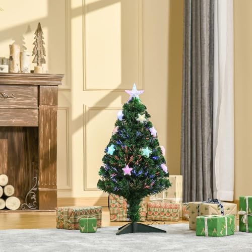 Albero di Natale LED con Fibra Ottica, Verde, PVC e Metallo,...