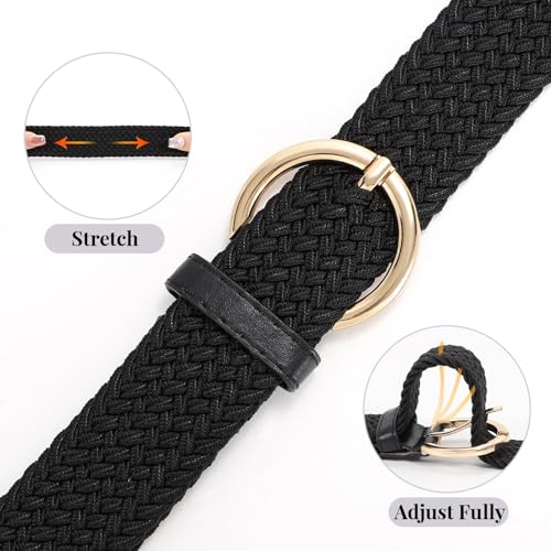 Image of JASGOOD Women Men Braided Woven Elastic Stretch Waist Belt Golf Canvas Fabric Casual Belt for Jeans Pants