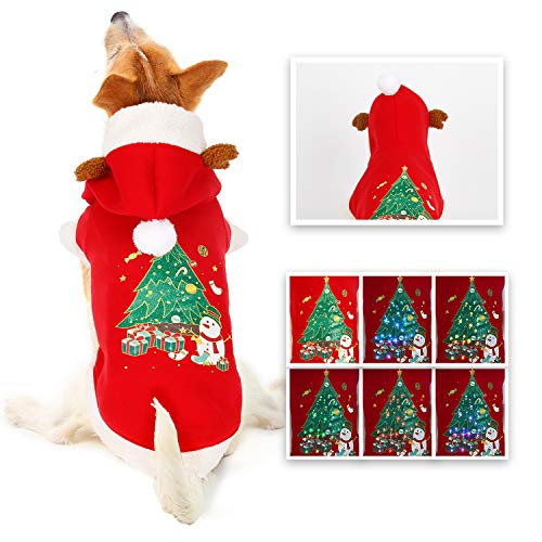 oneisall Dog Sweaters for Christmas, LED Light Up Puppy Clothes Hoodie Costume Shirts