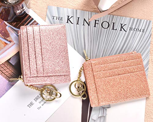 Woogwin Womens Slim Rfid Credit Card Holder Mini Front Pocket Wallet Coin Purse Keychain (Starrosegold) #TOP6