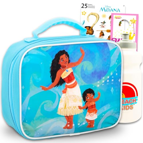 Disney Conjunto de lancheira Moana para meninas – Pacote com lancheira Moana isolada, garrafa de água, adesivos, mais kit de almoço Moana para crianças